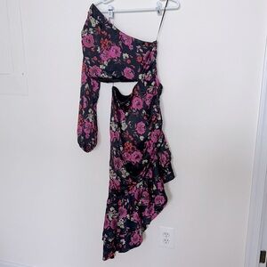 Dee Elly Floral One Shoulder Cut Out Asymmetric Dress